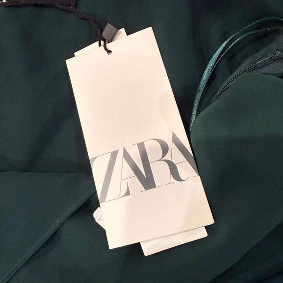 Zara NWT Satin Lace Asymmetrical Midi Slip Dress Womens Medium EmeraldGreen Sexy - Picture 6 of 10